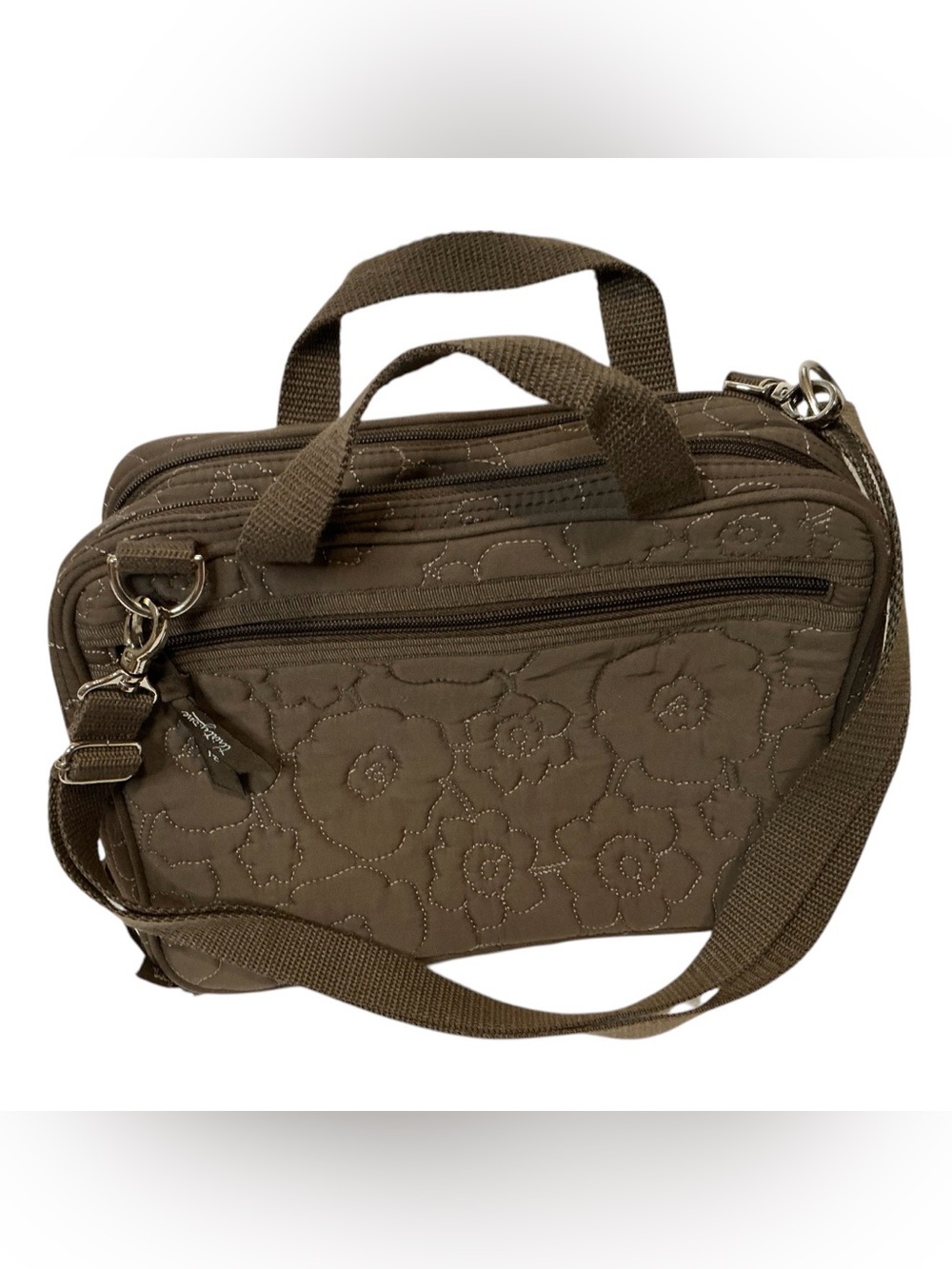 Thirty-One Poppy Brown Quilted Floral Organizer Crossbody Travel Overnight Bag